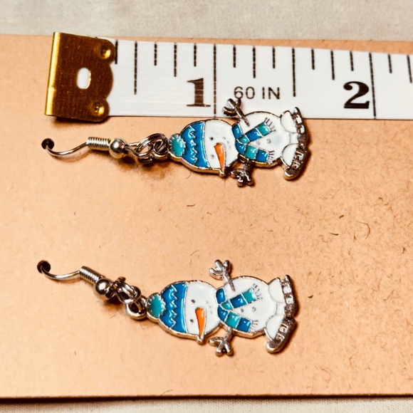 Stainless Steel Earring Hooks Snowmen Ice-Skating with Blue Accents Handmade - Picture 3 of 4